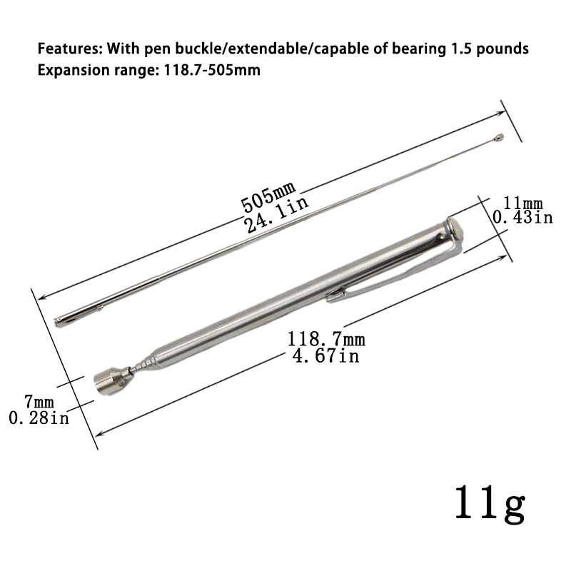Household Portable Magnetic Telescopic Pickup 1.5-pound Silver Iron suction rod Extension Rod Car/Bicycle Repair Assistant Tool