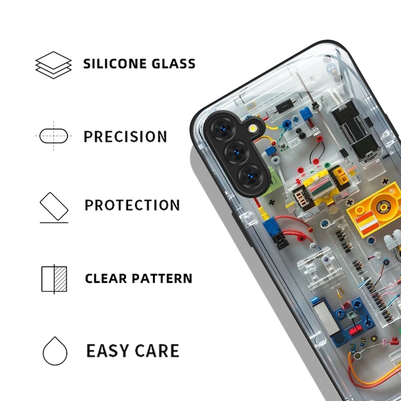 Creative Circuit Board Pattern Tempered Glass Case for Samsung A35 A55 A54 A13 A03 A15 A25 A71 5G Hard Shockproof Protect Covers