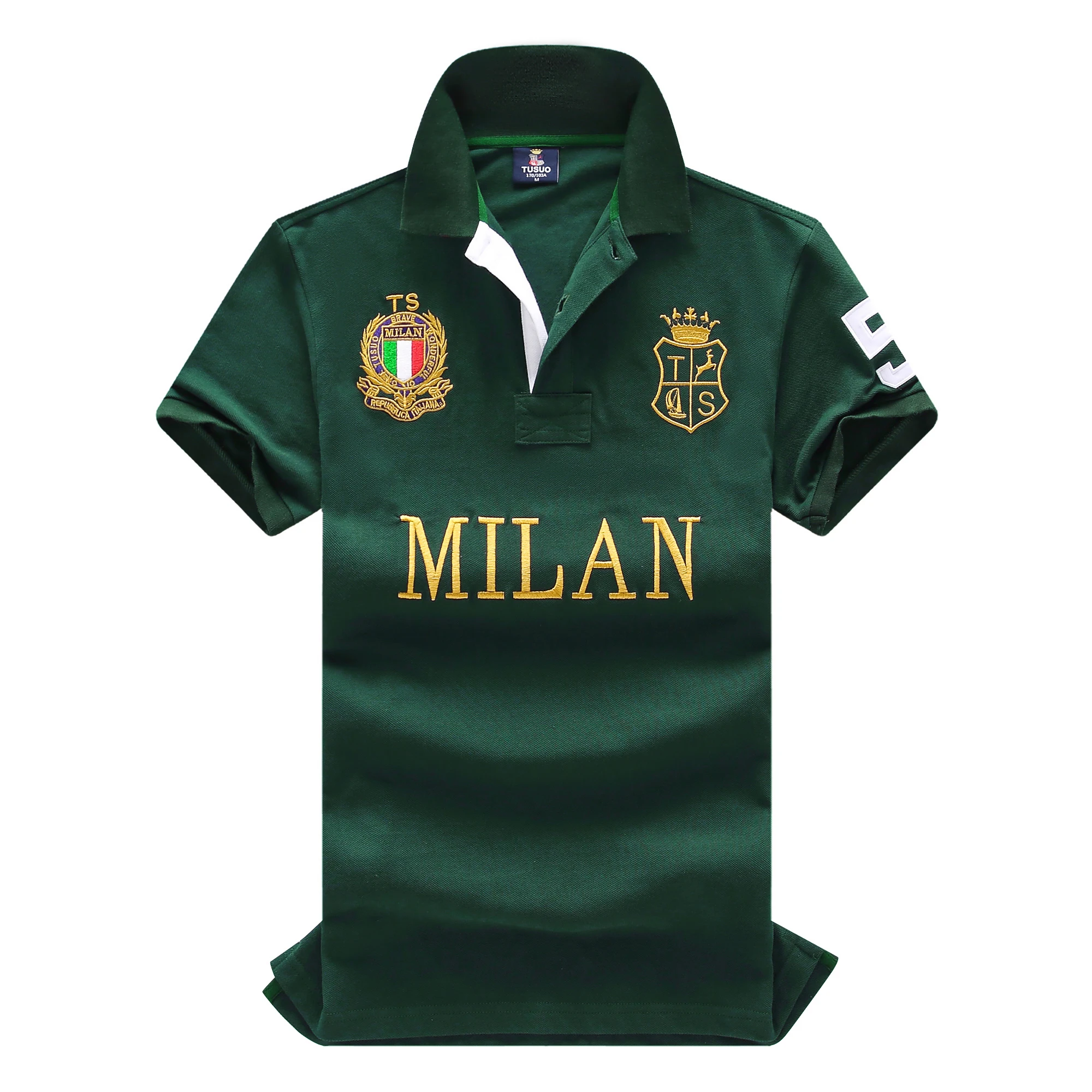 Herren Hochwertiges Baumwoll-Poloshirt ITALIEN GRÜN Baumwolle mit Gesticktem 'MILAN' Symbol Freizeit Sport Neujahrsgeschenk für Männer – Detail 4