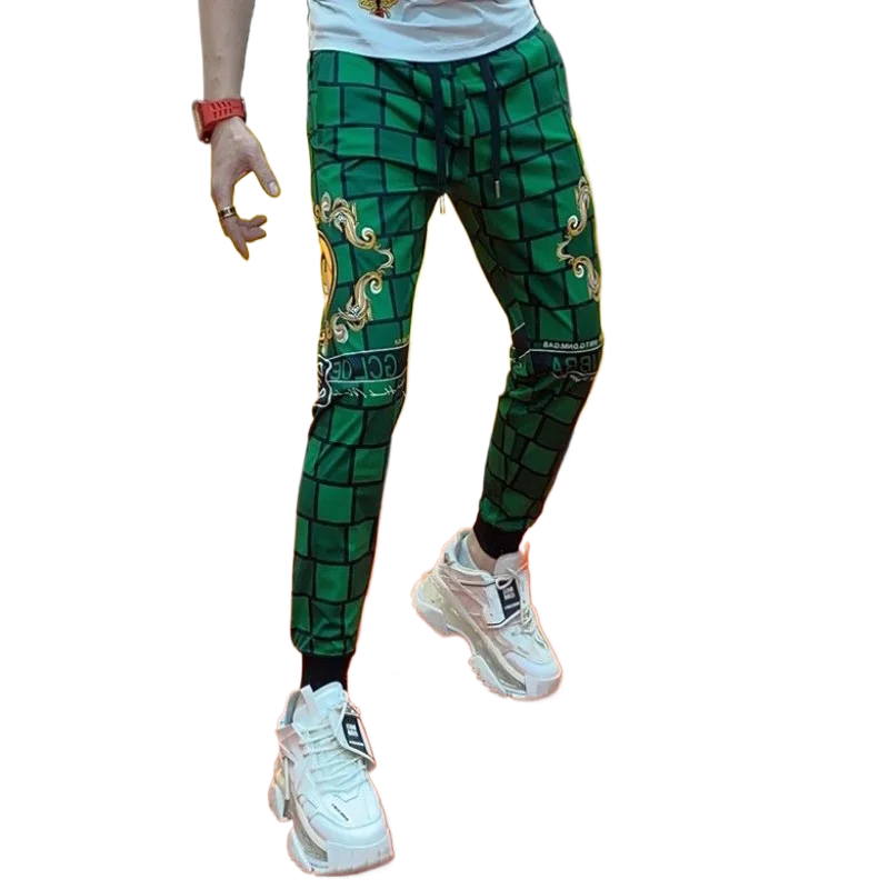 Men's Clothing Spring and Autumn high quality Fashion Brand Plaid Print Fashion Slim-fit All-match Handsome Casual Pants