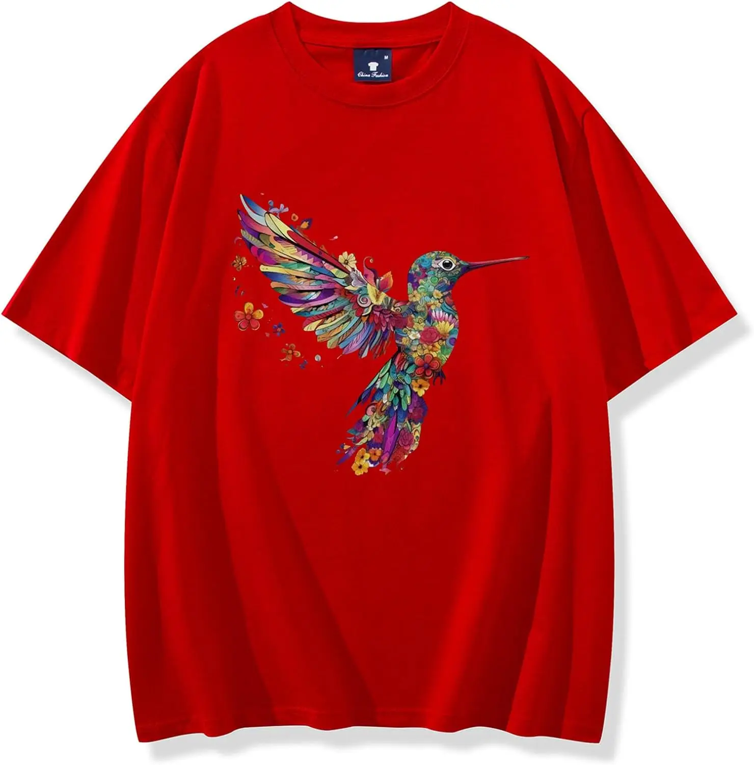 Floral Hummingbird Shirt, Vintage Bird Lovers T-Shirt Abstract T-Shirt Birds Wildlife Crewneck