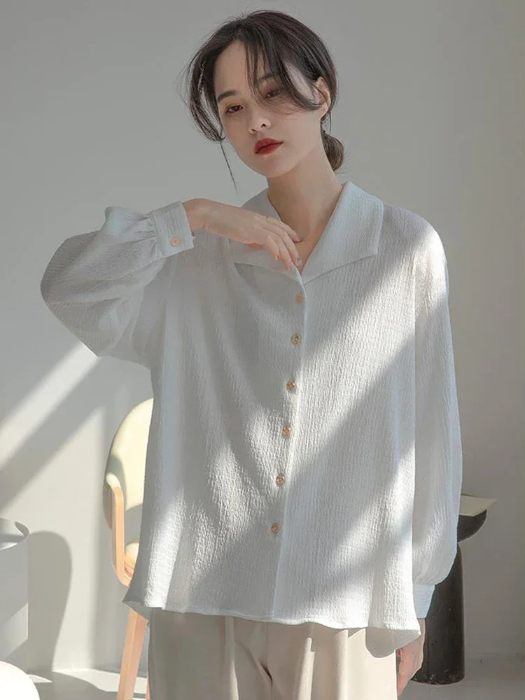 

Office Lady Elegant White Shirt Design Long Sleeve Korean Blouse Women Casual Loose All Match Fall Fashion Button Tops New