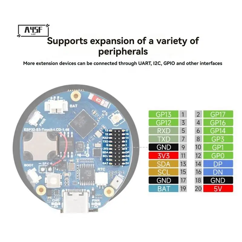 

A45F-ESP32-S3 Round 1.46-Inch Colour Capacitive Touch Display Development Wireless WIFI Bluetooth Up To 240Mhzay With Cover