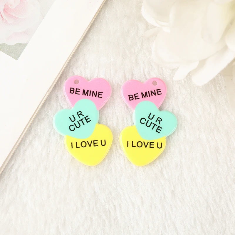 8Pcs Valentine Charms Creative Acrylic Heart Jewlery Findings For Necklace Keychain DIY Making