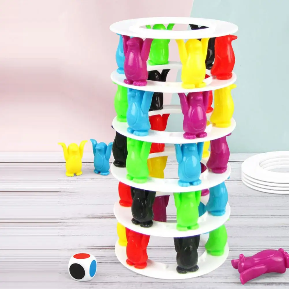 1 Set Innovative Blocks Toys ABS Block Tower Toys Cartoon Tower Collapse Balance Penguin Toys  Improve Hand-eye Coordination