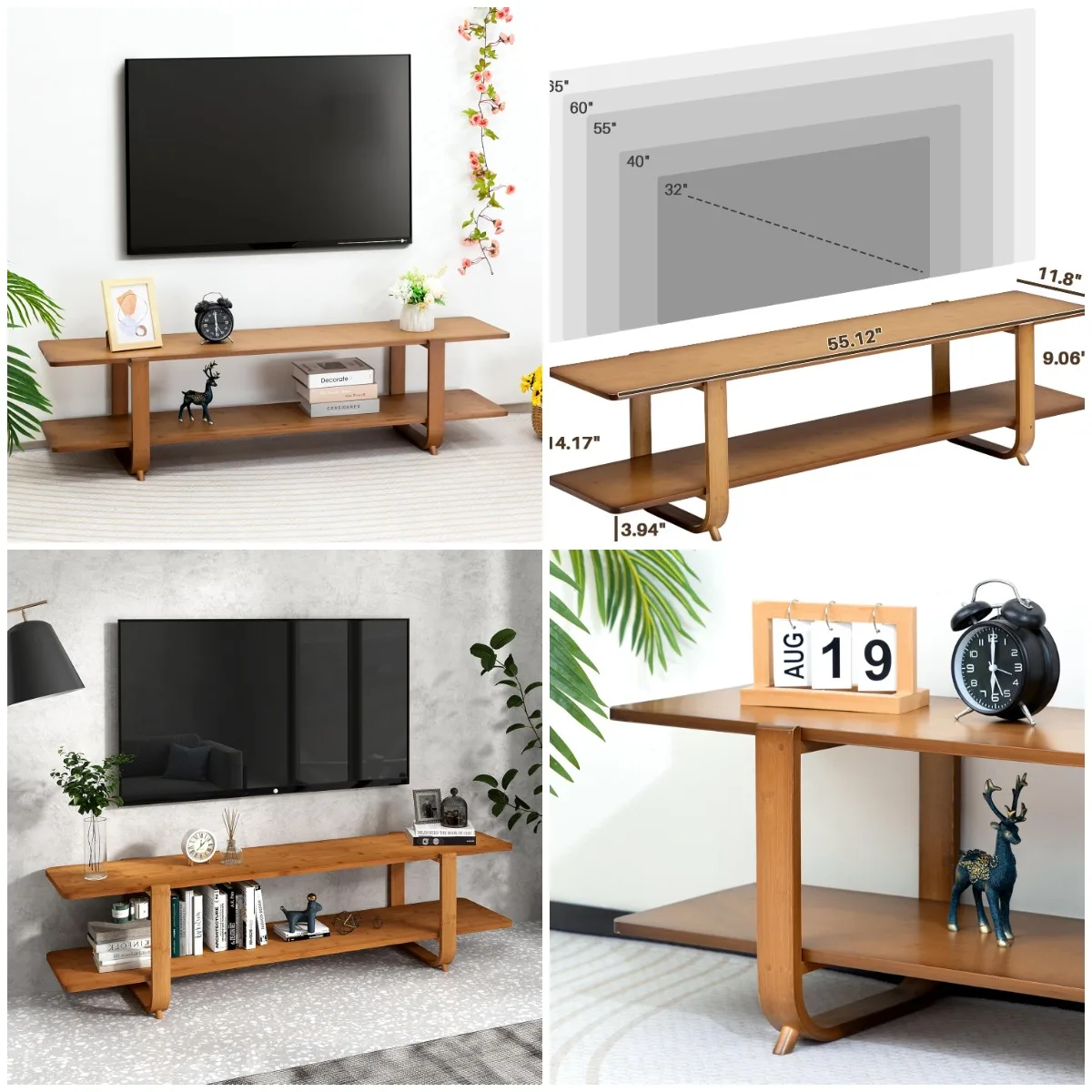 

Bamboo TV Stand for TVs up to 65'', Modern Media Console with 2 Shelves, Living Room Bedroom Accent Table, 55' L, Walnut
