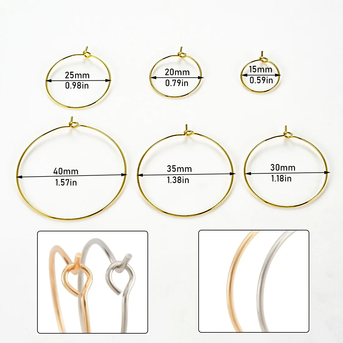 20Pcs Stainless Steel Round Earring Beading Hoops Gold Silver 15-40MM Big Circle Wire Open Hoops for DIY Jewelry Making Findings view 2