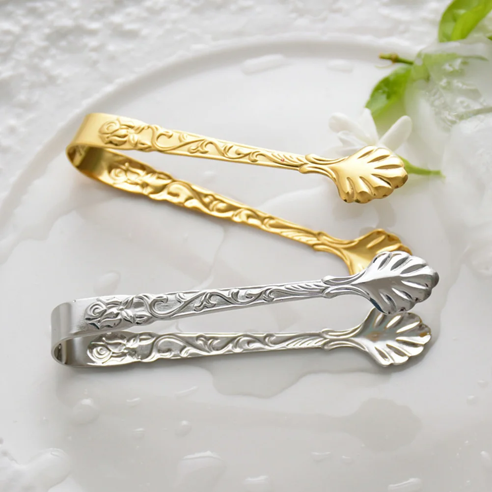 

Relief Rose Ice Cube Clip Embossed Pattern Small Tong Sugar Cubes Tongs Dessert Cookie Stainless Steel