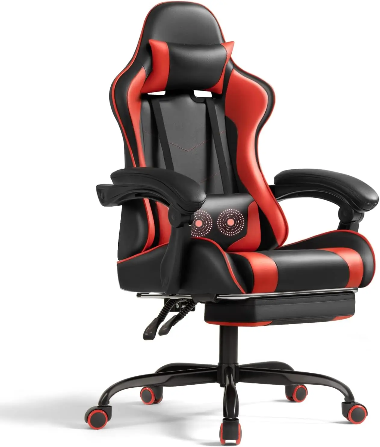 

Gaming Chair with Footrest and Massage Lumbar Support Video Racing Seat Height Adjustable with 360°Swivel and Headrest