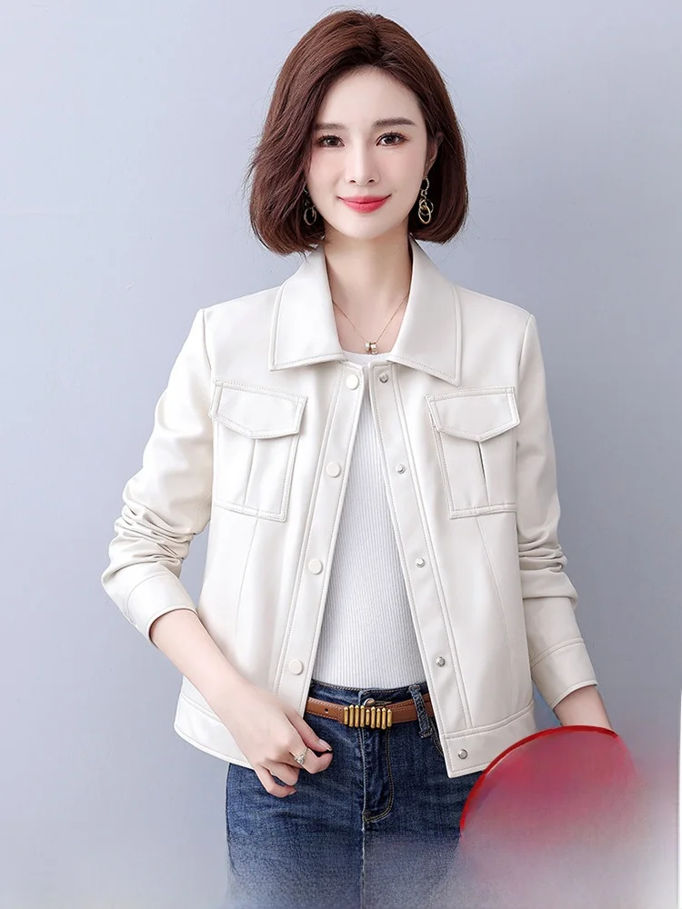 

Ning Genuine Leather Jaet Women's ort Slim Fit Korean Sle eepskin Coat Spring Autumn High End Feeling