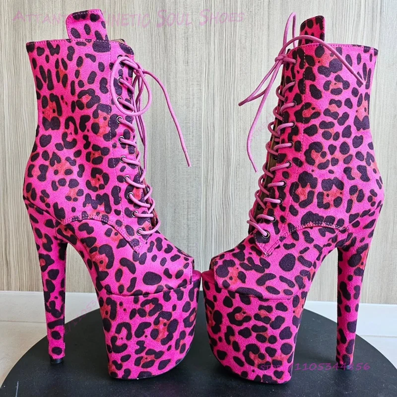 

Fuchsia Purplish Suede Leopard Print Boots 17/20cm Women Pole Dance Custom Heels Lace Zipper Round Red Polka Dot Graffiti Shoes