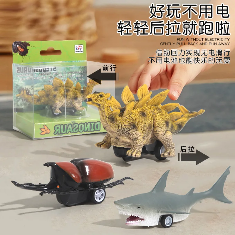จําลองไดโนเสาร์ของเล่นรถสมจริงมินิพลาสติก Velociraptor Triceratops Tyrannosaurus Rex Series Inertia ดึงกลับรถของเล่น