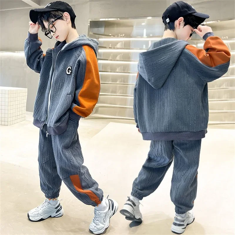 

Spring Autumn Children Casual Clothes Suit big Boys Zipper Jacket Pants 2pcs/sets Kids Toddler Suit 3-14 Years Teen Tracksuits