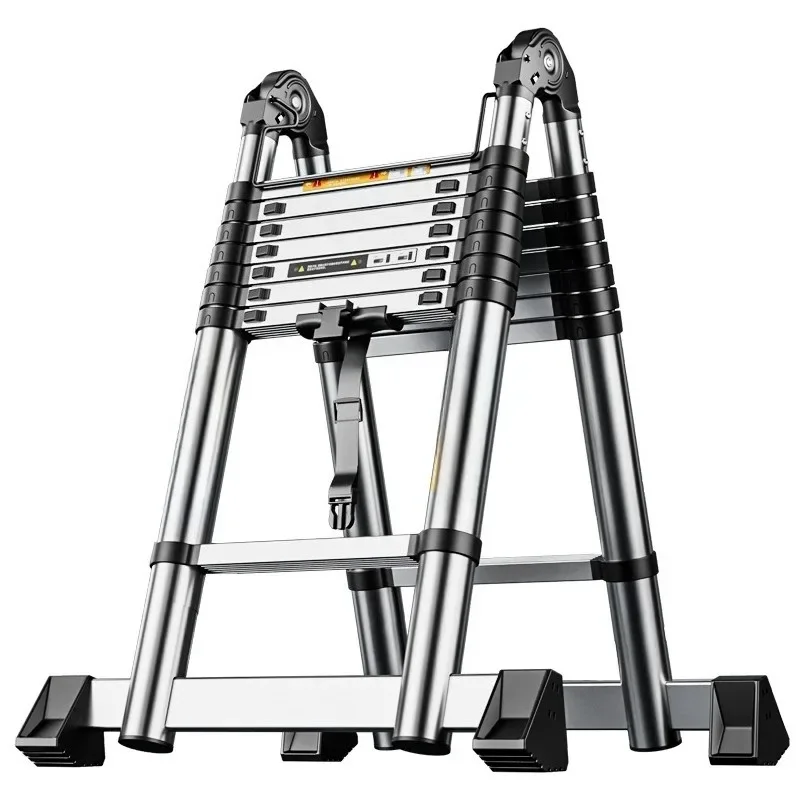 Special chain small double stainless steel telescopic ladder multi-functional household stacked ladder bamboo ladder