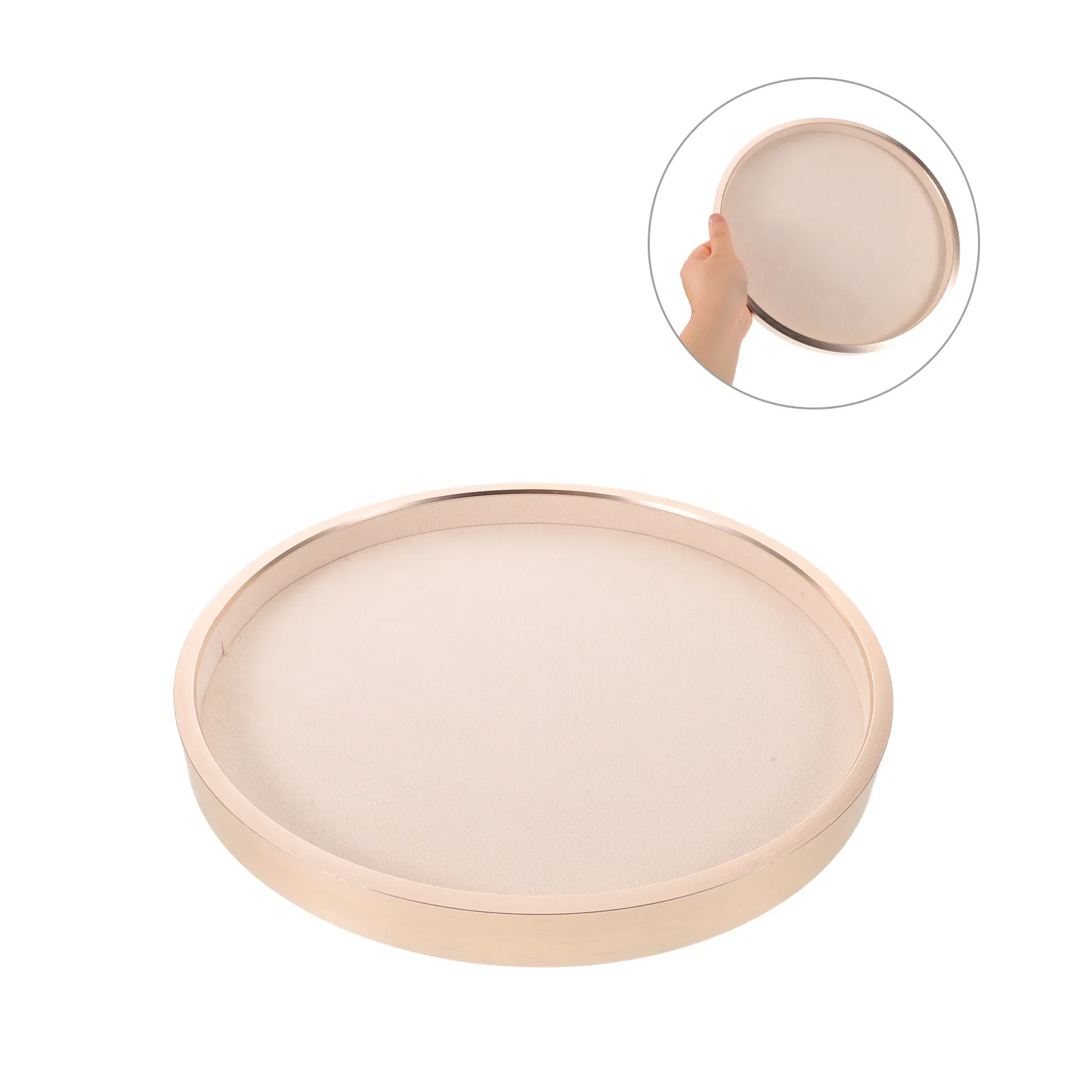 

Beige Metal Round Jewelry Tray Sturdy Organizer for Bracelets Rings Earrings Vanity Table Desk Cosmetics Display Jewelry Dish