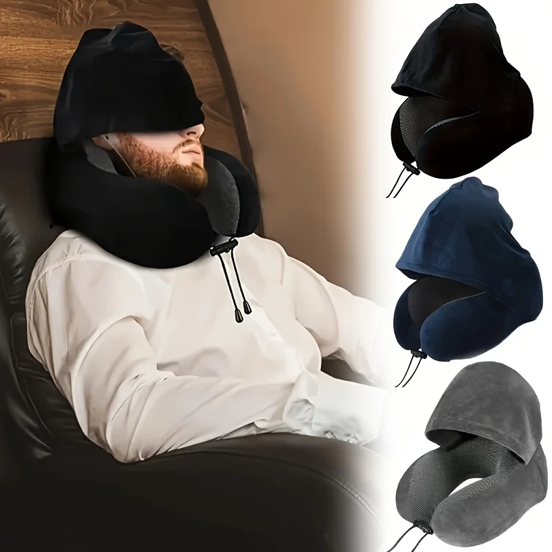 Almohada de viaje con forma de U y capucha de espuma viscoelástica, lavable, disponible en varios colores, 1 unidad