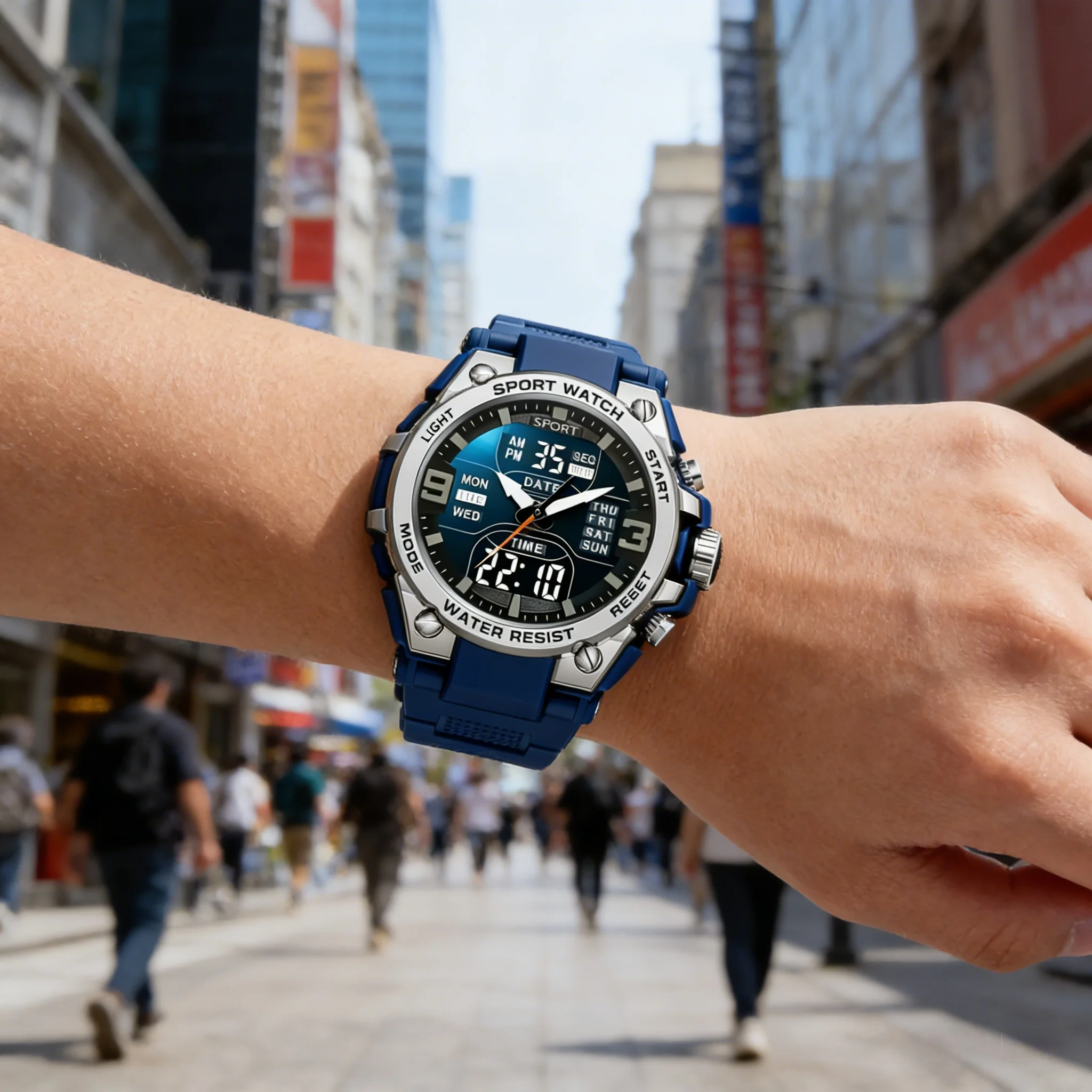 Men, women, and teenagers, equipped with a calendar, alarm clock, outdoor sports digital and analog dual display watch image 3