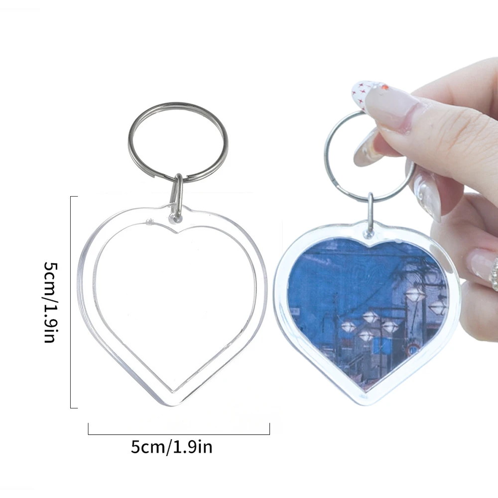 50/1 stks Transparante Rechthoek Leeg Acryl Insert Sleutelhanger Foto Fotolijst Sleutelhanger Houder DIY Split Ring Sleutelhanger Geschenken