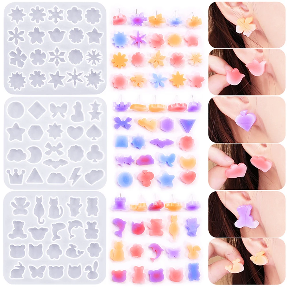 

1Pce DIY Earnail Silicone Mold Star Snow Bear Cat Dolphin Pendant Earrings Crystal Epoxy Resin Mold Jewelry Handmade Supplies