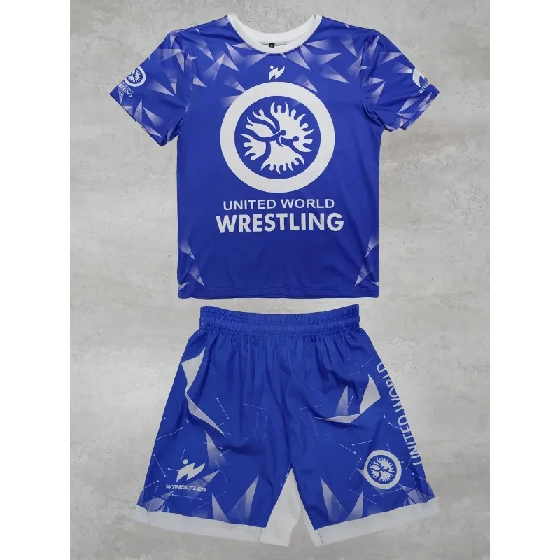 2026 New Men World Wrestling Team Sportswear Set Short Sleeve T Shirt and Shorts for Workout Lightweight Moisture Wicking view 4