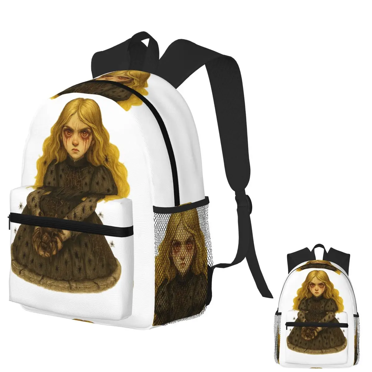 

Gothic Blonde Doll Covered In Spiders Creepy Cute Horror Art Backpack School Bag Daypack for Men Women Bookbag Shoulder Bags
