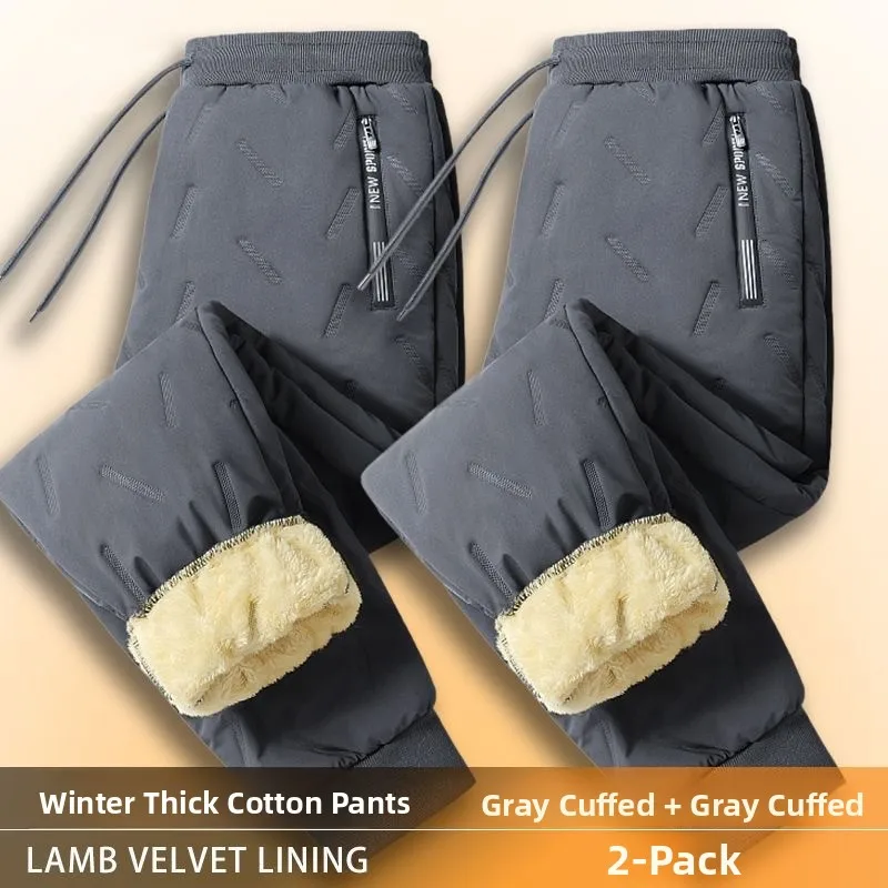 Thiened down Cotton Trousers Men's Autumn Winter Outdoor Wear Fce Lined eepskin Velvet Large Size Windproof Pants
