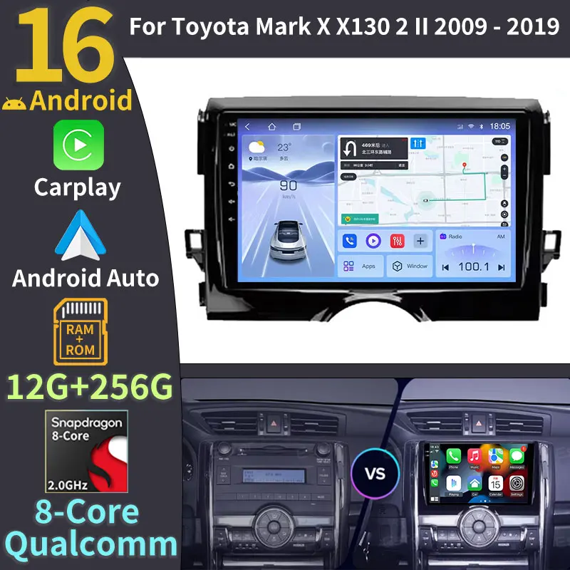 

Android 16 For Toyota Mark X X120 1 2004 2005 - 2009 Car radio Wireless Carplay Android Auto DSP 4G 2K Screen GPS 2din Head Unit