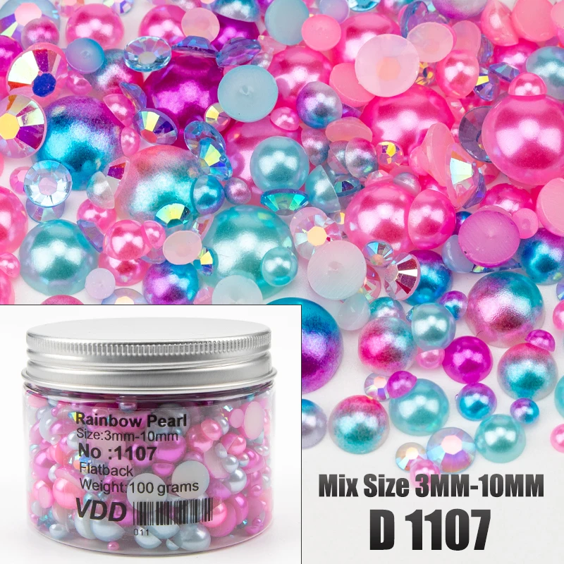 VDD 30/60/100/200g Großhandel Gemischte Größen ABS Halbrunde Perlen Flache Rückseite Perlen Farbige Harz-Strasssteine für Nagelkunst, Basteln und DIY-Dekoration – Detail 13