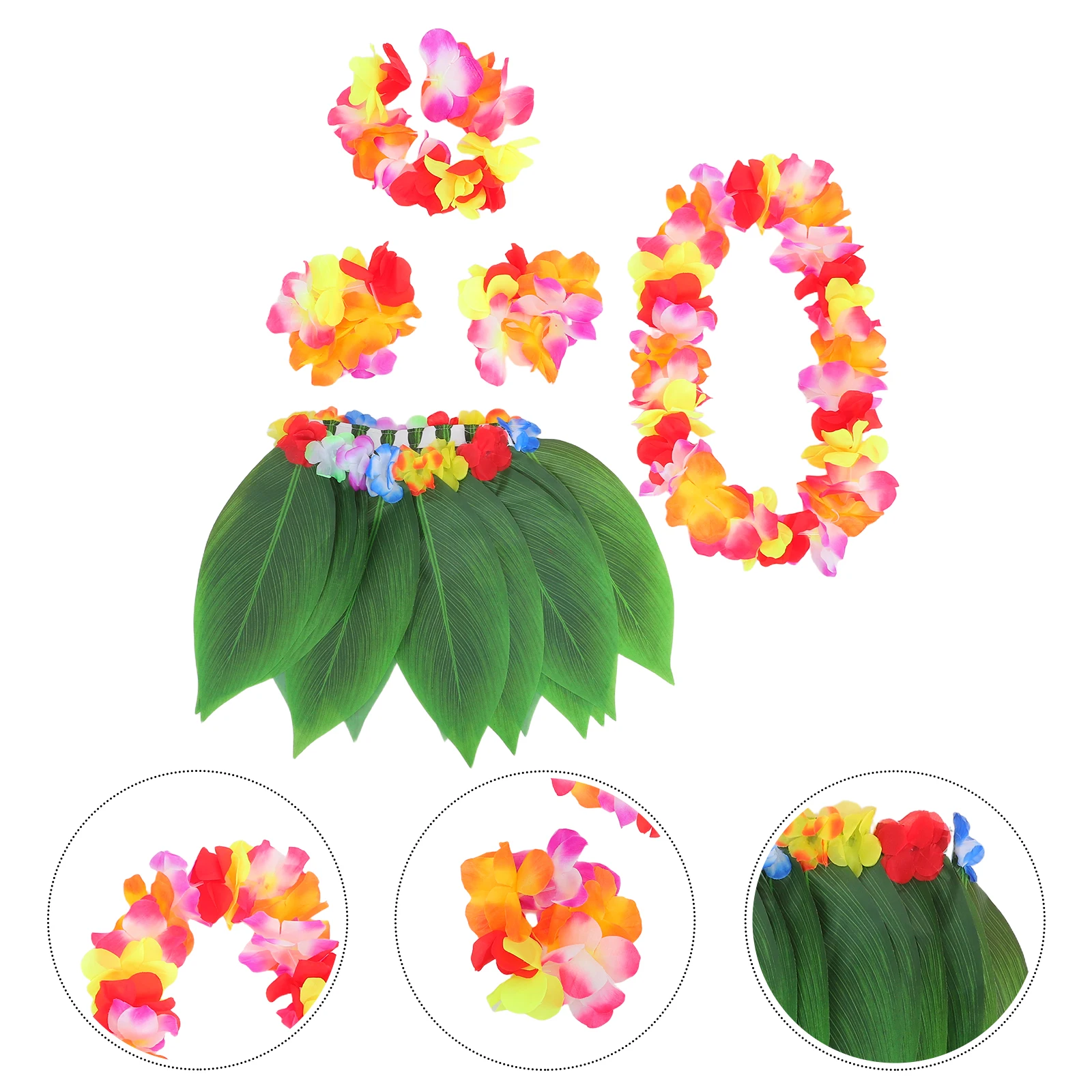 

1 set Leaf Skirt Accessories Realistic Fabric Hawaiian Luau Party Supplies Floral Wreath Set Festivals Hair