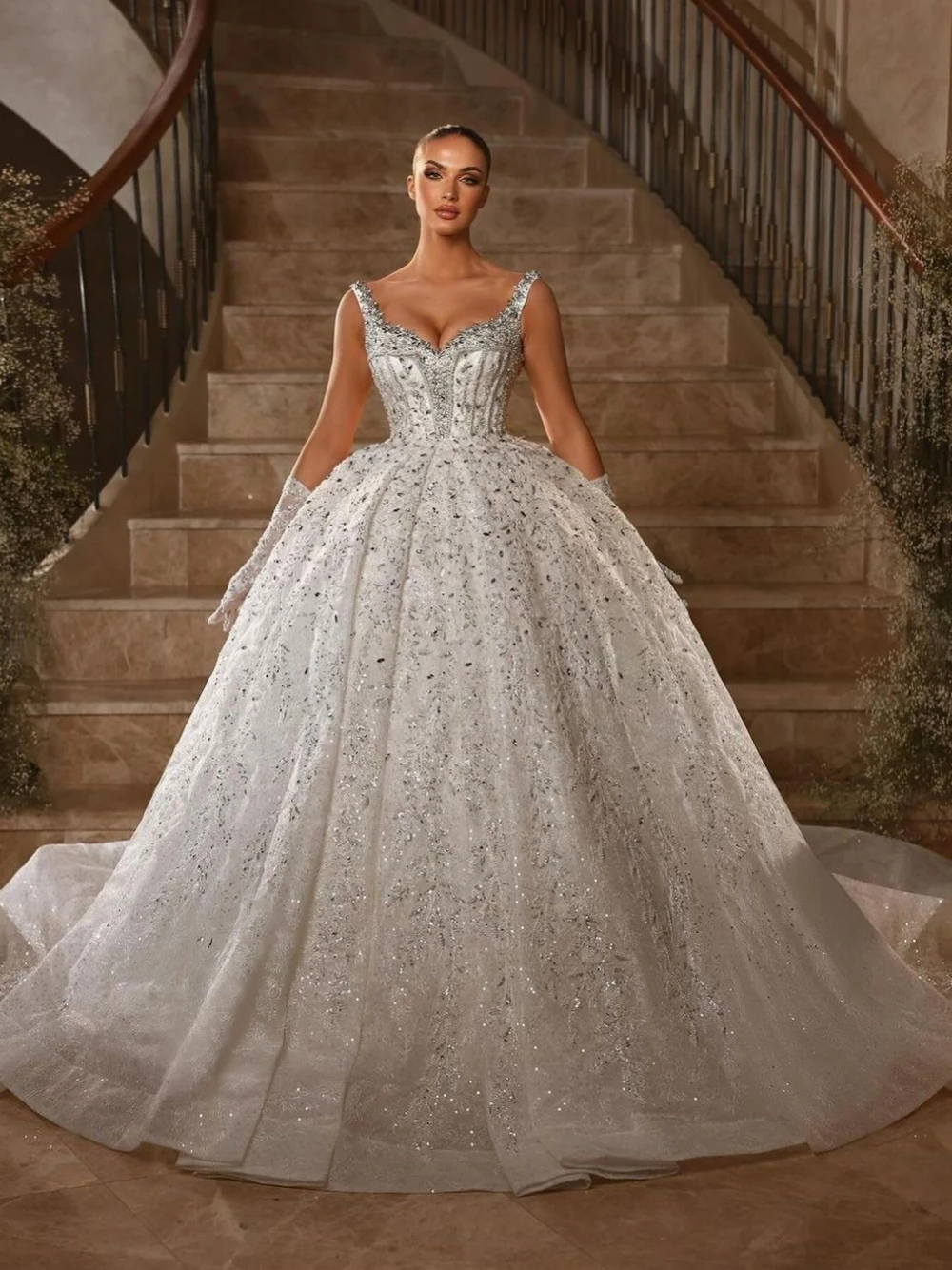 

Модное свадебное платье со стразами, женское изысканное свадебное платье с блестящим жемчугом по индивидуальному заказу, элегантное бальное платье с корсетом, платье невесты