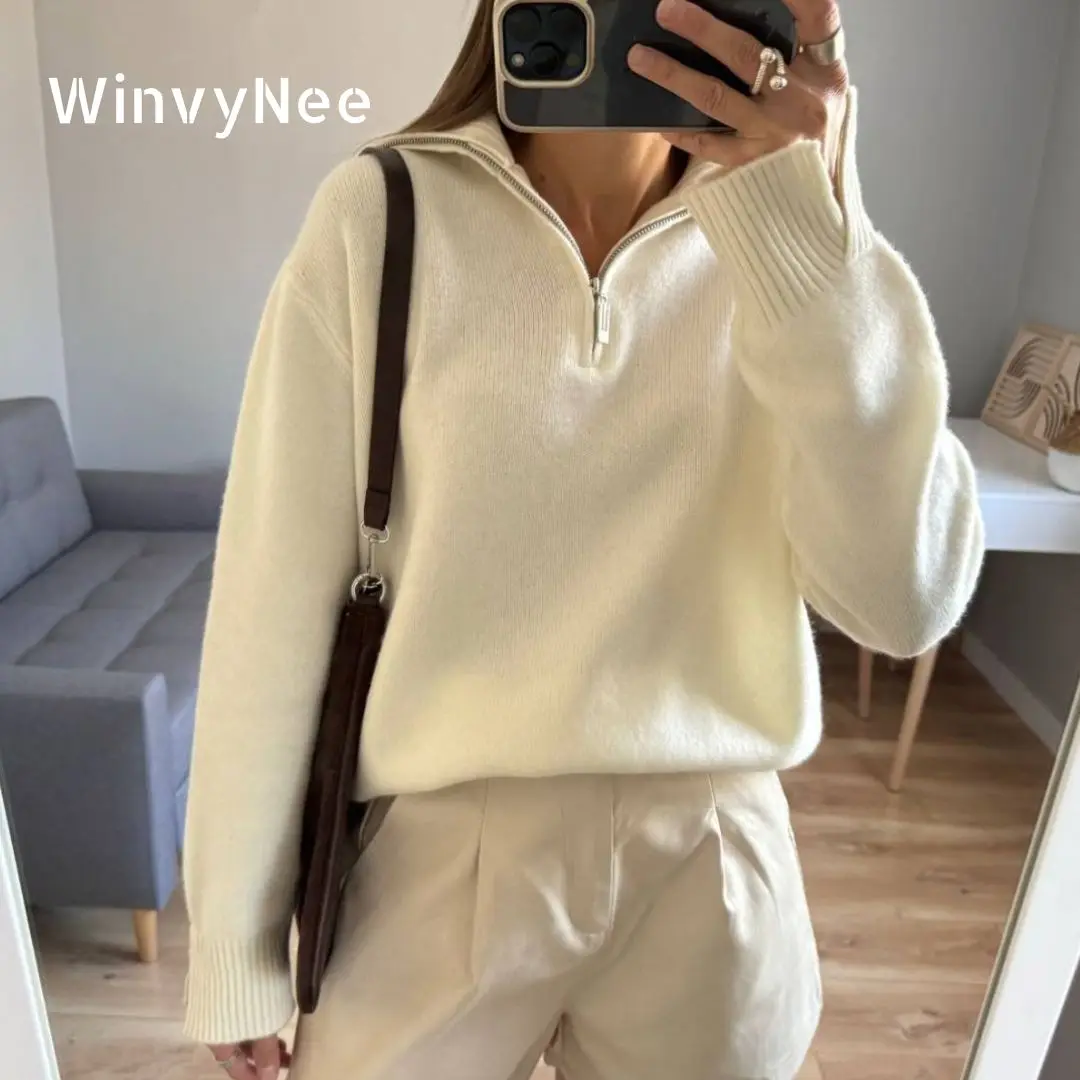 

WinvyNee, зимняя женская одежда, шерстяной вязаный топ, женский свитер Y2k, повседневные пуловеры с высоким воротником, верхняя одежда больших размеров A1283001F