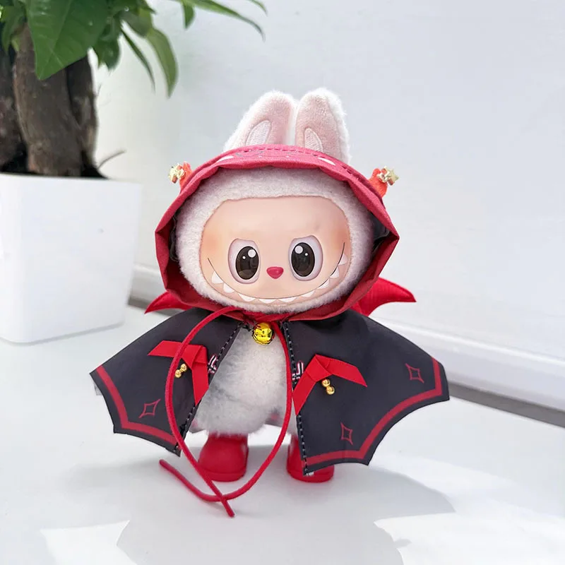 

Labubu 1st/2nd/3rd Gen Halloween Little Devil Outfit Red Black Hooded Cloak With Bells For 15/17cm Dolls