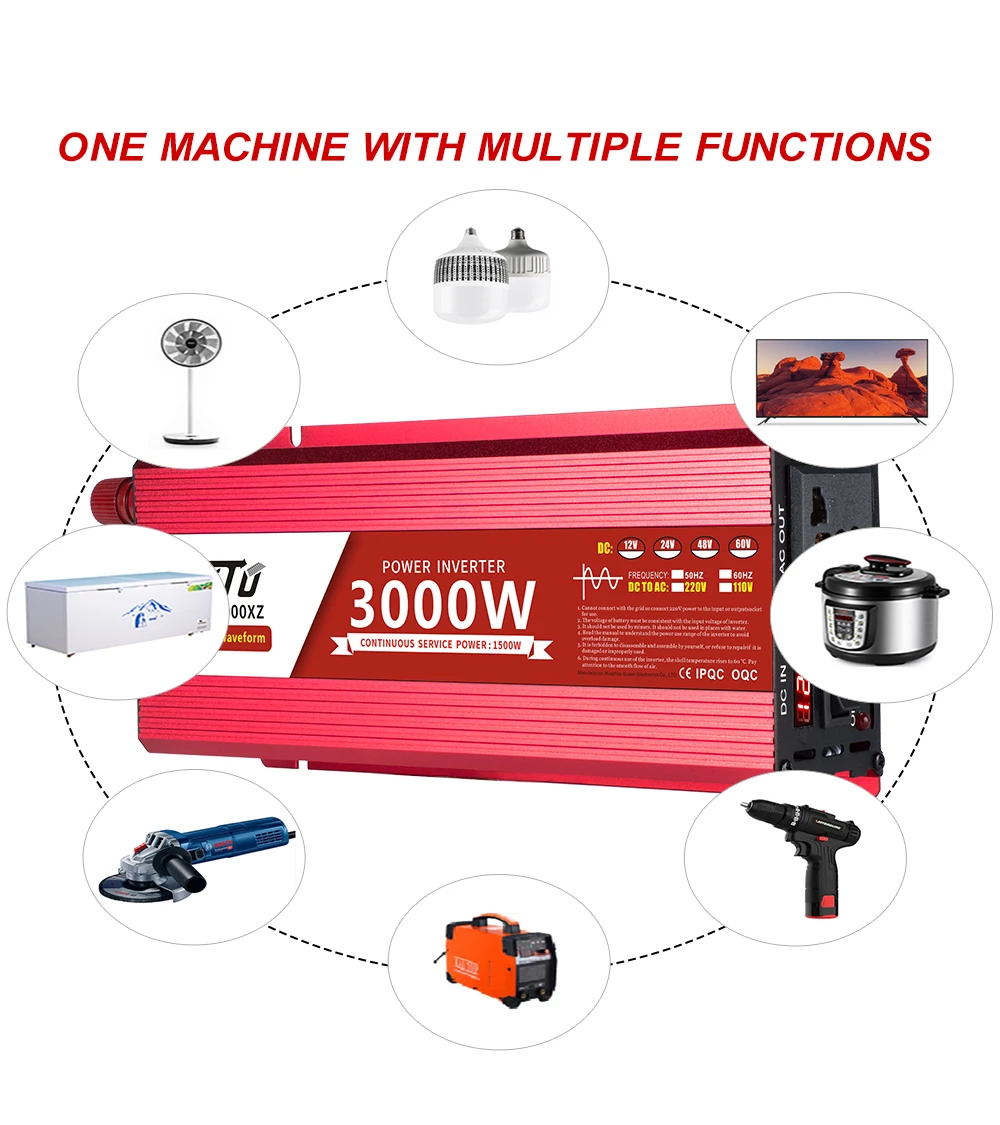 Imagem -05 - Inversor de Onda Senoidal Pura 24v a 220v 1000w 1800w 2200w 3000w 3600w Conversor de Tensão dc para ac Mini Car Power Supply