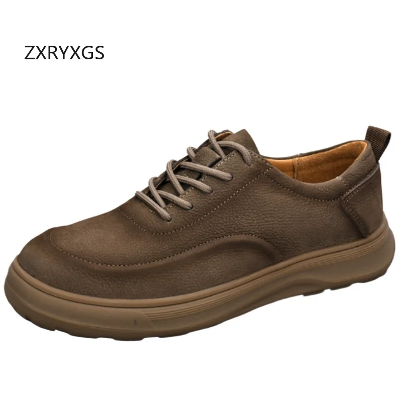 ZXRYXGS 2025 Lace-up Top Cowhide Men Sneakers Casual Shoes Fashion Trendy Versatile Full Real Leather Flats Men's Travel Shoes