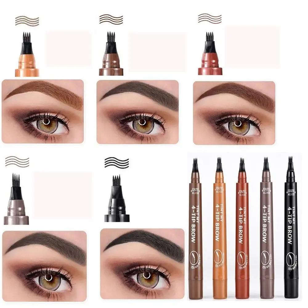 Four-Headed Eyebrow Pencil Waterproof Sweat-Proof Non-Fading Black Brown Liquid Eyebrow Pencil  4-Fork Eyebrow Pencil