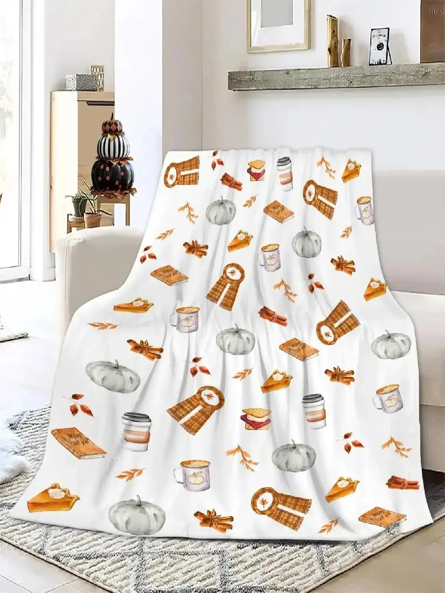 PC Halloween Throw Blanket  Pumpkin Autumn Theme Thanksgiving Thin Blanket for Couch Bed Car Home Camping AllSeason