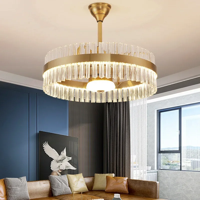 

New Light Luxury Crystal Fan Lamp Ceiling Fan Lamp Nordic Guest Restaurant Simple Electric Chandeliers Household Lamp Integrated