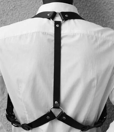 Male Lingerie Leather Back Harness Men Fetish Gay Clothing Sexual Punk Rave Tops Adjustable Shoulder Harness Belt Straps for Sex