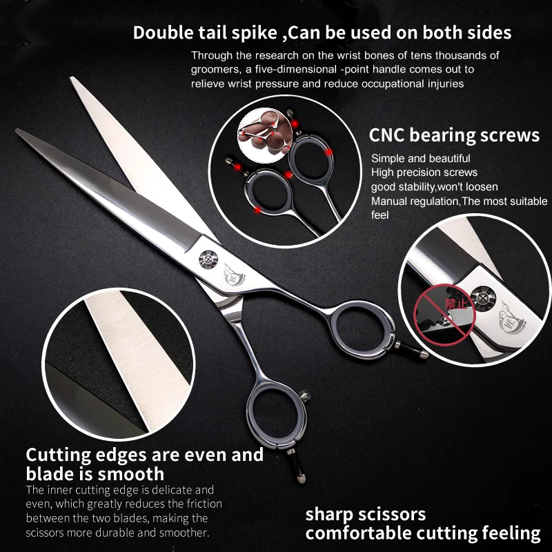 Crane 7.5 Inch Professional Grooming Wide Scissors Straight Shear for Dogs Pet Grooming VG10 Suitable For Medium And Large Dogs