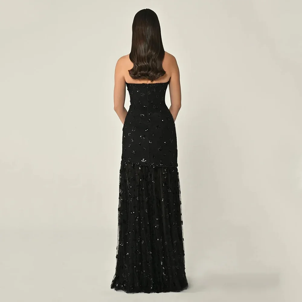فساتين سهرة طويلة سوداء مخصصة أنيقة بدون أكمام مناسبة رسمية فساتين حفلات خرز كريستال طول الأرض فساتين حفلة موسيقية