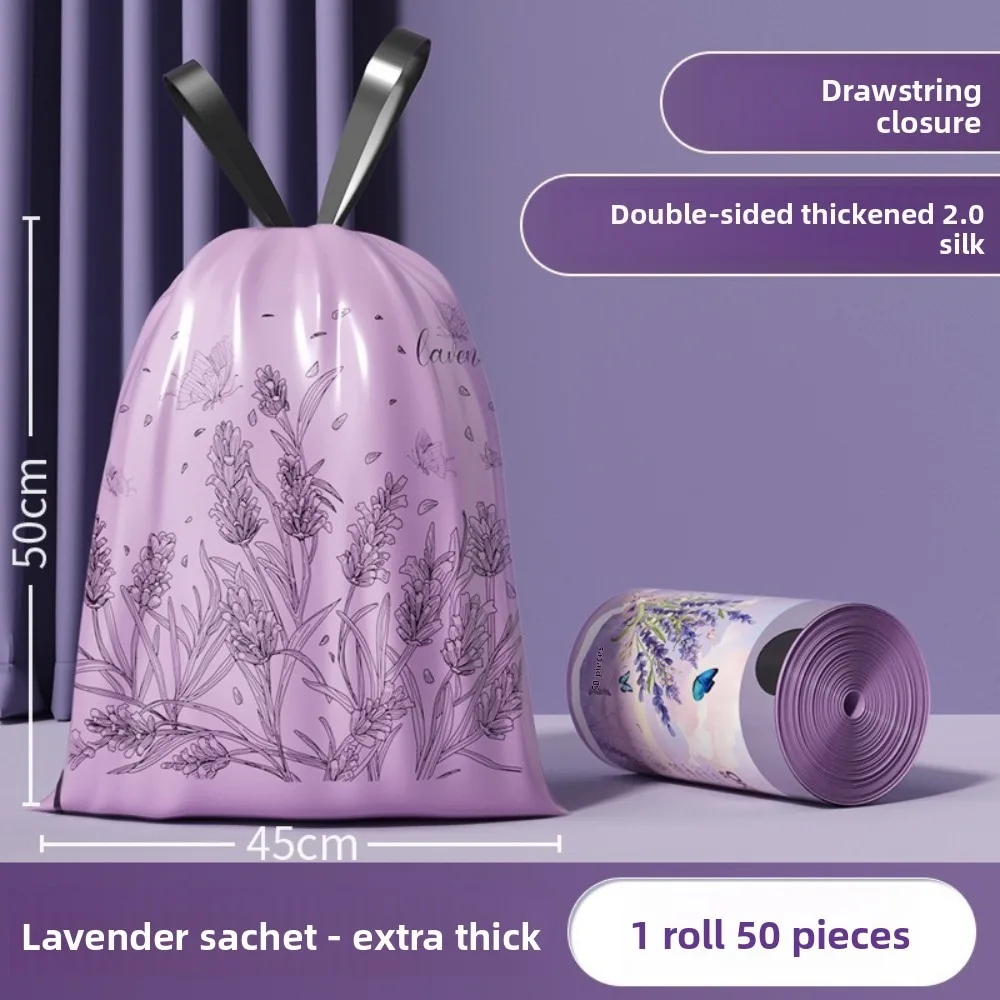 

Large Capacity Lavender Scented Garbage Bags Purple Color Non-Tearable Plastic Drawstring Garbage Bags Colorful Print
