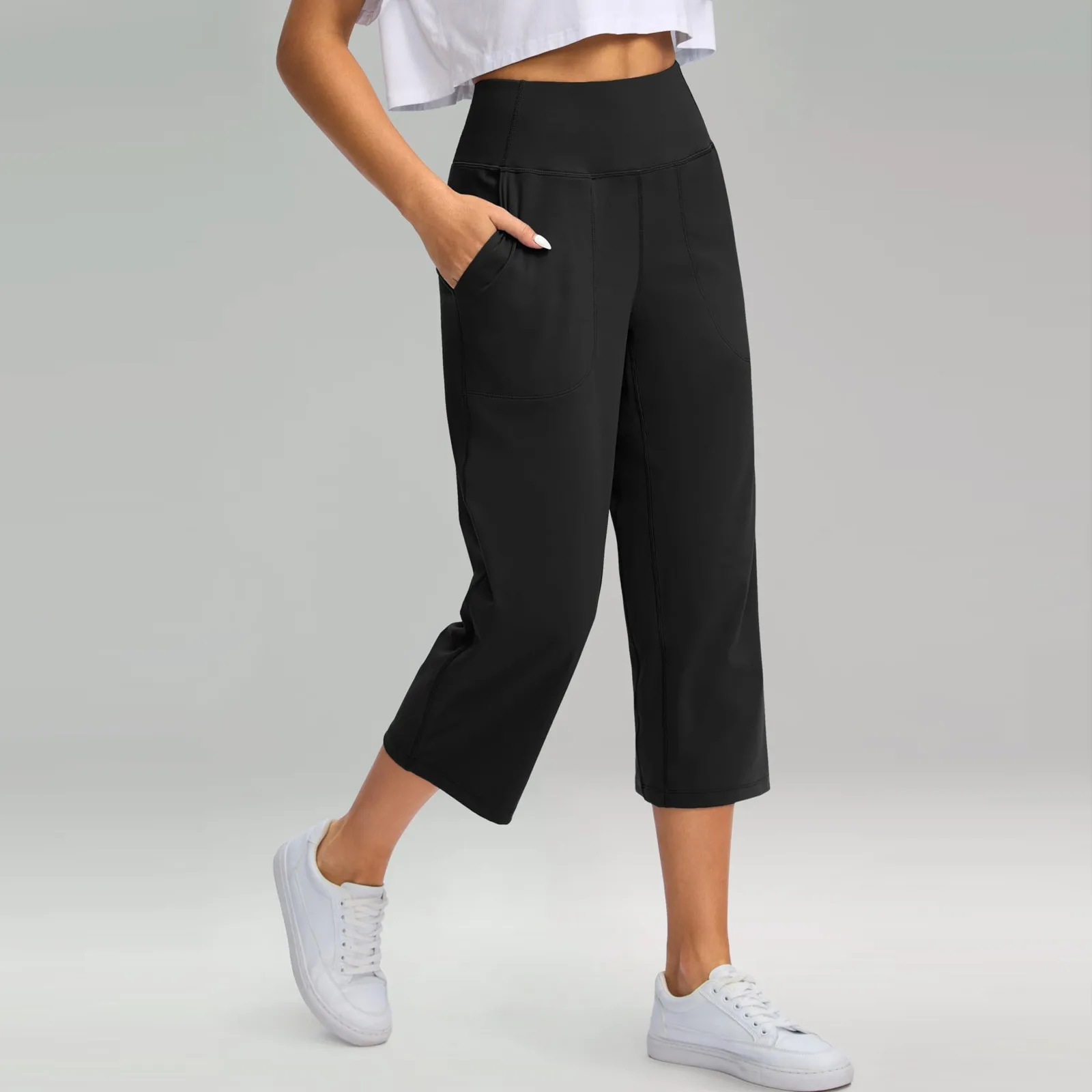 Capris de survêtement pour femmes, pantalon de sport, pantalon d'entraînement droit, taille élastique, vêtements pour femmes, nouveau, mode, 3/4