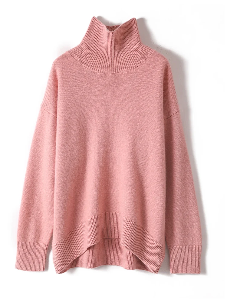 New Fashion Women's Cashmere Sweater For Winter 100% Cashmere Knitwear Thick Mock Neck Casual Oversize Pullover Korean Popular