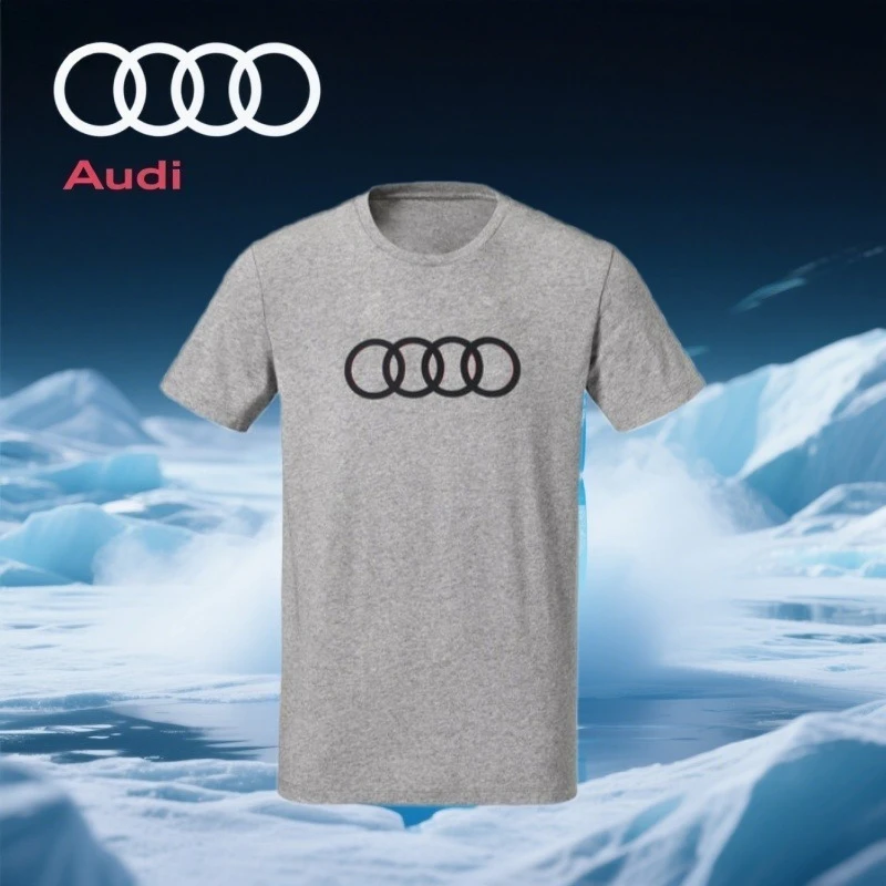 

Audi T-shirt 4 Rings Grey Short Sleeved Car Brand Short Sleeved T-shirt Summer Men's Women's Pure Cotton Short Sleeved T-shirt