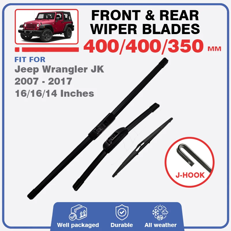 

For Jeep Wrangler JK 2007 - 2017 Front Rear Wiper Blades Windscreen Window Windshield Durable Rubber Accessories 2008 2009 2012