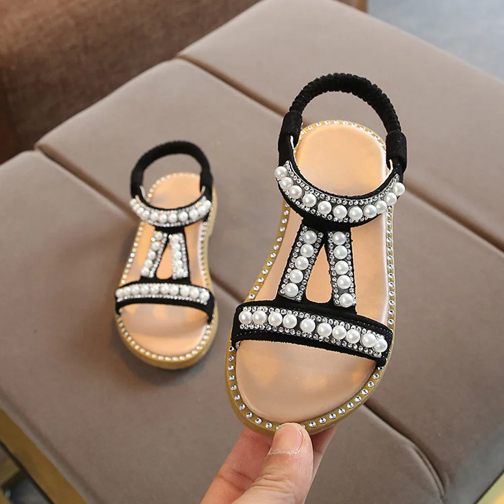 Girls Sandals Pu Pearl Decor Kids Summer Shoes Breathable Flat Sandals For Baby Children School Party Wear Size 1
