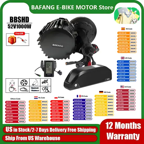 BAFANG BBSHD 1000W 52V Motor de accionamiento medio Kit de conversión de bicicleta eléctrica con batería de 52V 20AH para bicicleta eléctrica