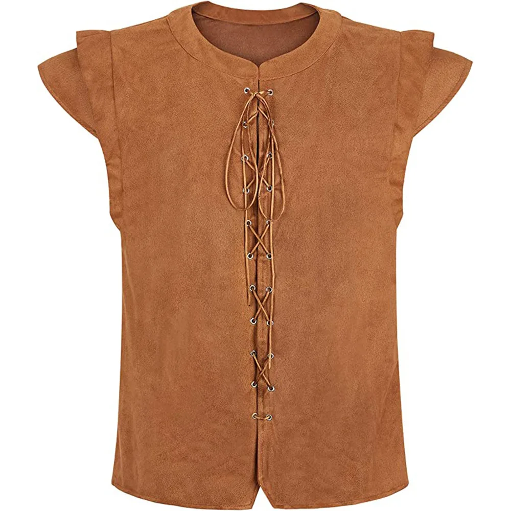 Costume de Pirate Viking, T-shirt en daim, gilet en velours de cerf de la Renaissance, vêtements ethniques pour femmes, vêtements de spectacle sur scène, loween