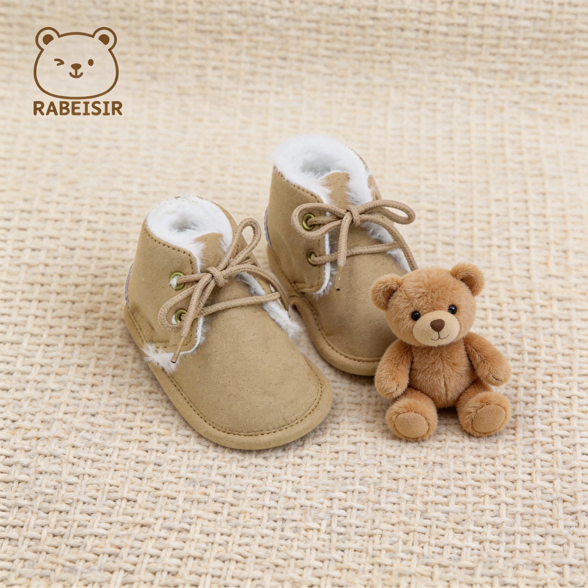 Winter boots with fleece lining, lace-up, warm, soft-soled baby walking shoes