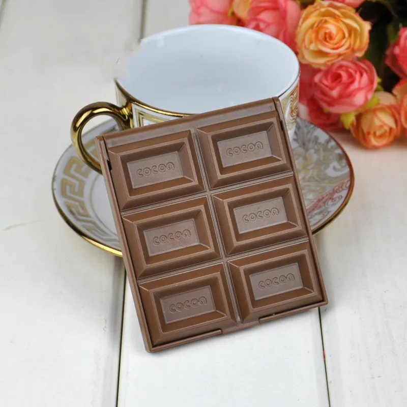 2022 Fashion New 1 Pcs Foldable Lovely Mini Makeup Mirror Chocolate Cookie Shaped Square Pocket Mirror Glass for Women Girl